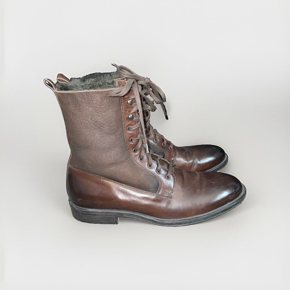 To Boot New York Adam Derrick 9.5 Brown Leather Shearling Combat Boots Italy
